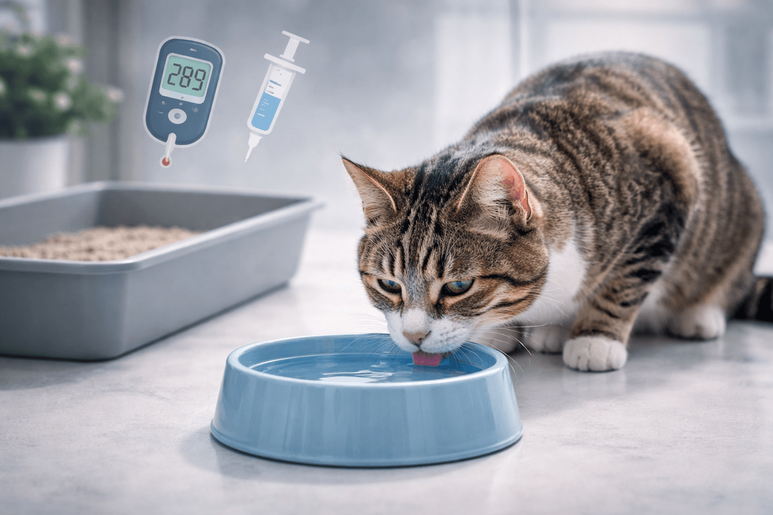 Cat drinking water with diabetes symptoms