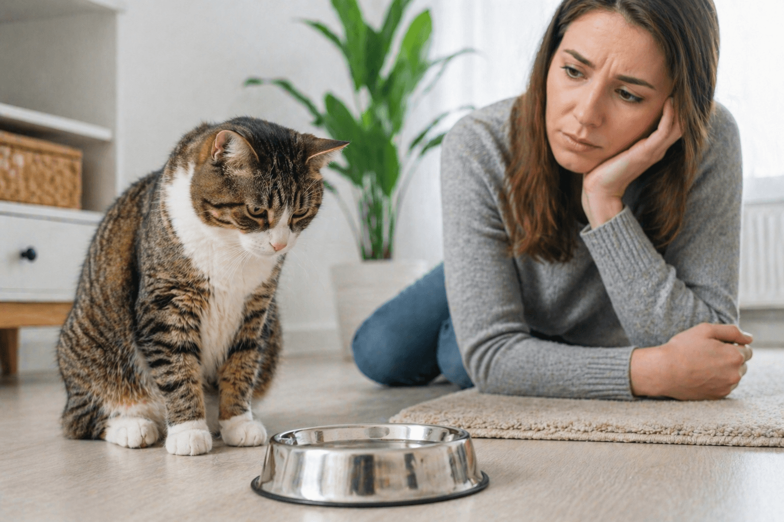 Cat refusing to drink water while owner looks concerned