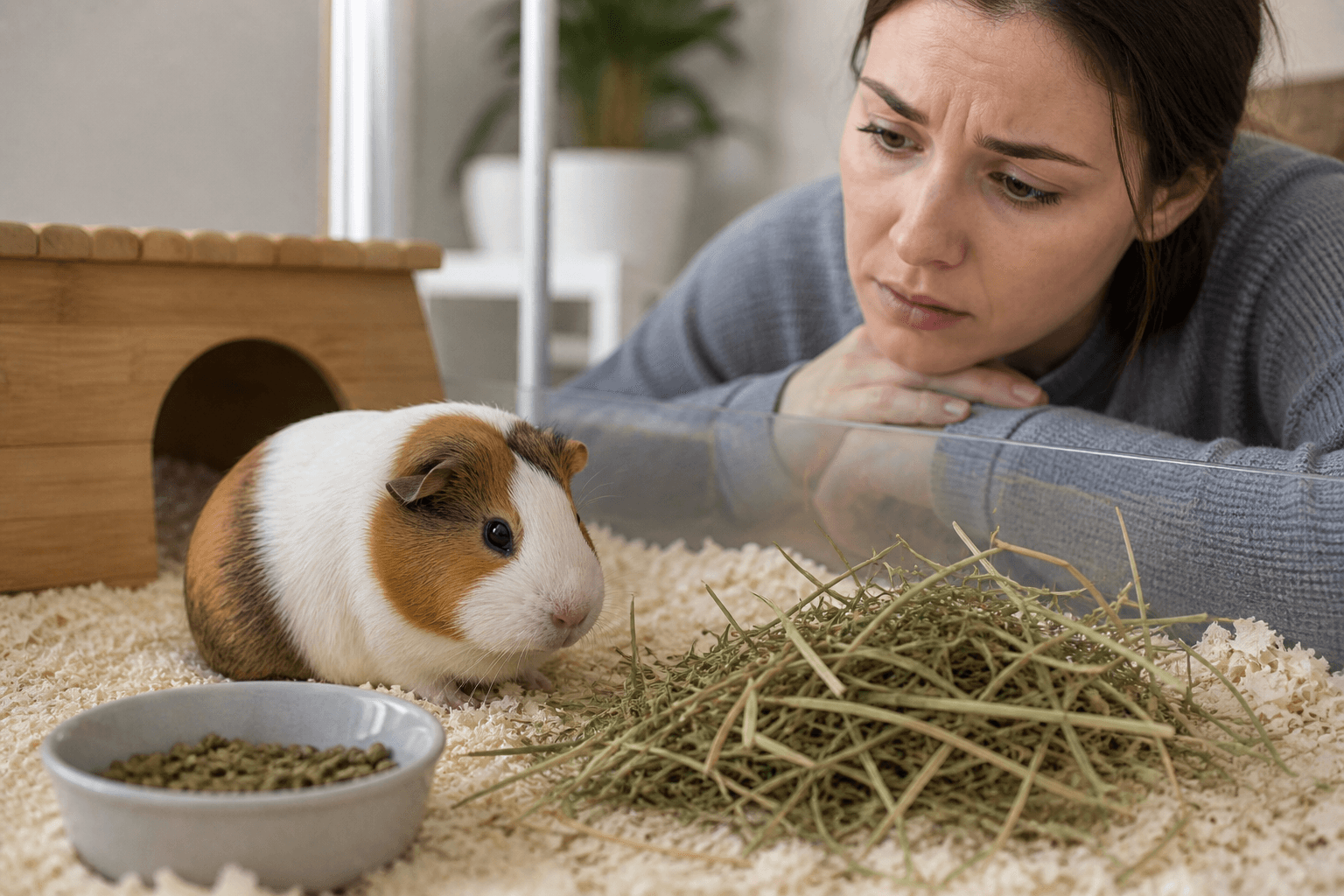 Guinea pig not eating hay while owner looks concerned