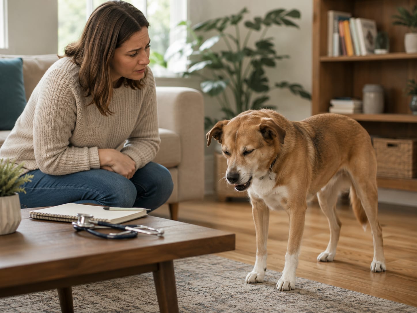 Dog owner observing a dog coughing or gagging at home without vomiting.